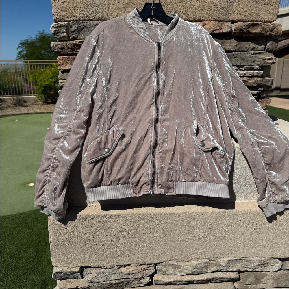Free People Ruched Velvet Bomber Jacket women size large